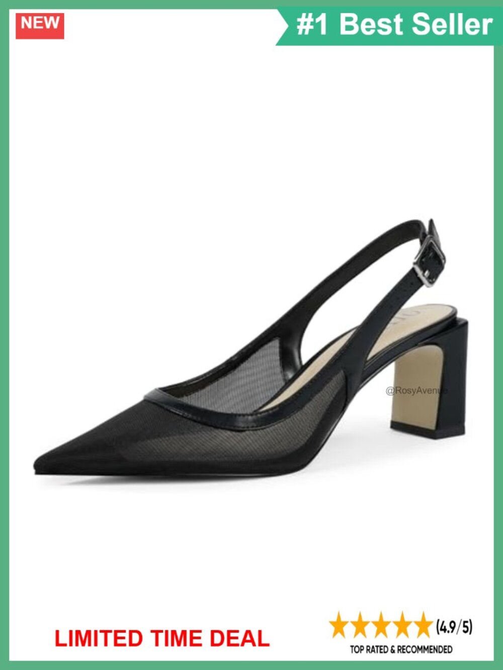 Pointed Toe Chunky Block Heel Slingback Pumps with Mesh Upper